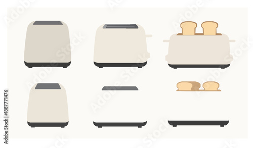 Kitchen toaster collection flat vector illustration isolated on white