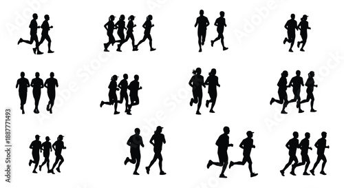 Group of people running silhouette