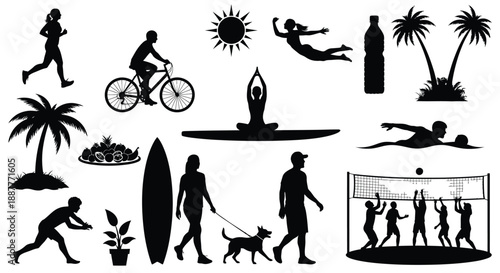 Healthy lifestyle activities silhouette collection