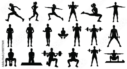Various fitness exercises silhouettes