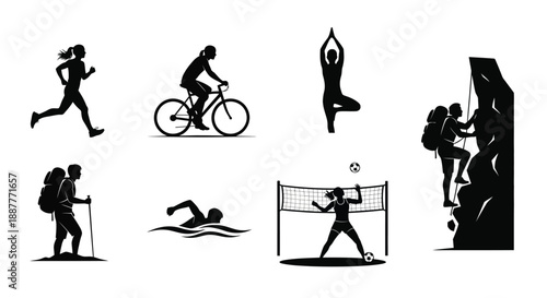 Various sports and fitness activities silhouette