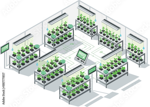 Indoor Vertical Farm Illustration for Controlled Environment Agriculture