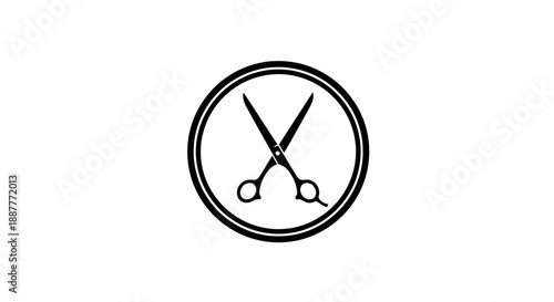 Simple Round Logo with Cross-Bladed Scissors for Hairdressing on Isolated White Background