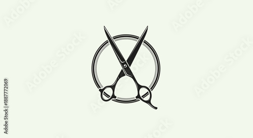 Cross-Bladed Hair Cutting Scissors in Circle Frame on Light Green Background