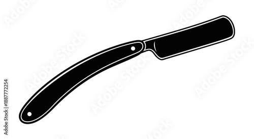 Classic Black Straight Razor for Shaving, Isolated White Background