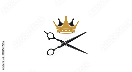 Premium Barber Scissors with Golden Crown Logo, Isolated White Background