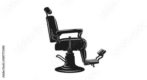 Classic Barbershop Chair Silhouette on Isolated White Background