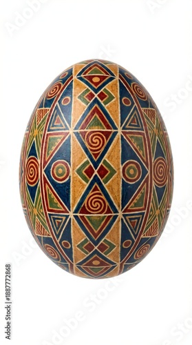 Intricately decorated colorful egg design.