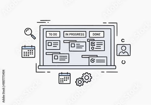 Kanban Board Task Management Line Icon Vector Illustration