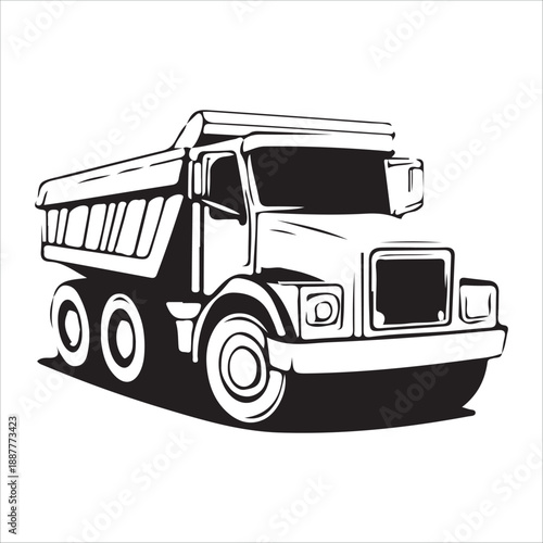 a black silhouette of a dump truck on a , black, silhouette, truck, against transparent background 