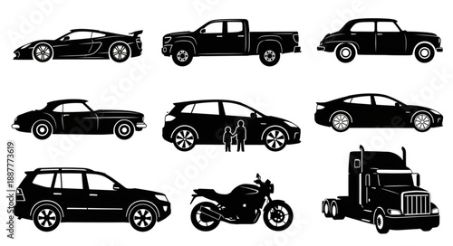 Collection of Diverse Vehicle Silhouettes.