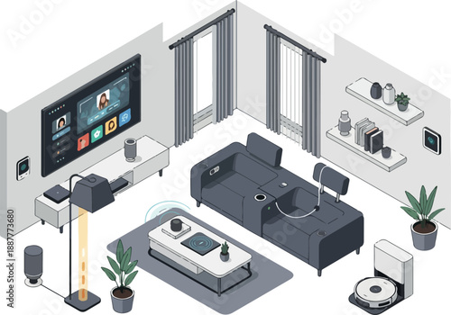 Isometric Smart Home Interior Design with Modern Technology