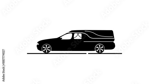 Hearse car symbol, black isolated silhouette