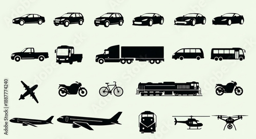 Collection of diverse transportation vehicles and modes of travel.