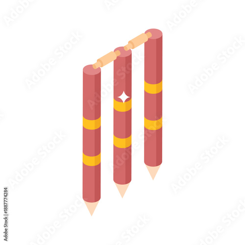 Trendy isometric icon of cricket wickets trio