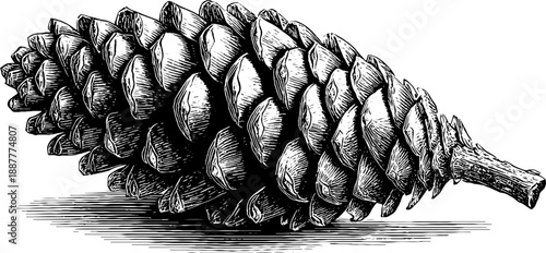 Vintage botanical engraving of a spruce cone specimen from the 19th century for nature enthusiasts and design