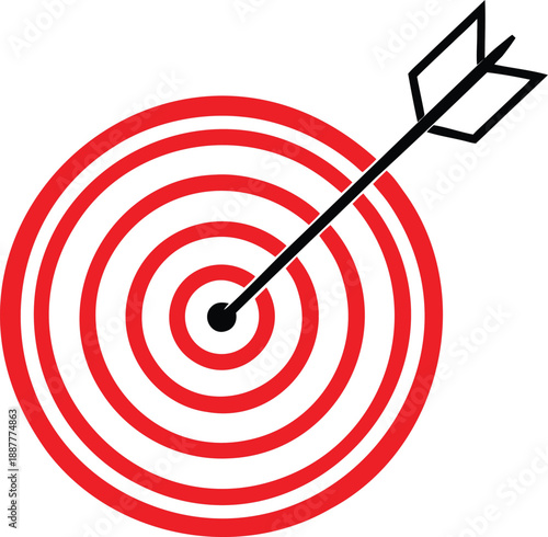 A sharp arrow perfectly hitting the bullseye on a vibrant red and white target board