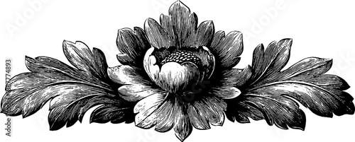 Vintage botanical symmetrical heraldic ornament design for retro decor and cards