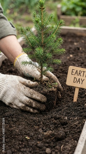 Planting a young tree for Earth Day celebration.