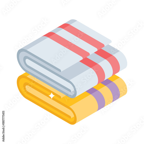 Trendy isometric icon of clean folded towels