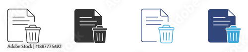 Delete File Icon set. Remove Document and Trash Bin Symbol. File Cleanup Collection, vector Illustration.