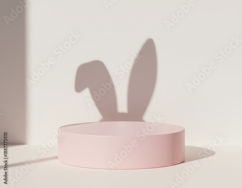 Soft pink surface casting bunny shadow.
