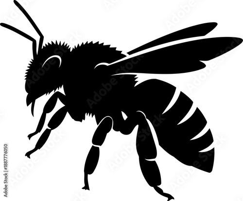 Honey bee flying side view silhouette pollinator insect illustration garden bee vector graphic