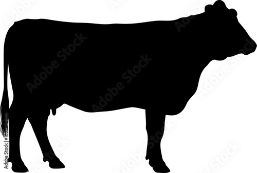 Dairy cow standing side profile silhouette farm livestock illustration cattle vector design element