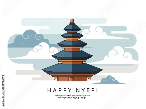 Traditional Balinese Temple Pagoda for Happy Nyepi Celebration.
