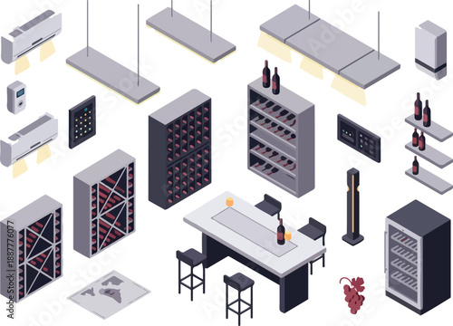Wine Storage and Cooling System Isometric Illustration