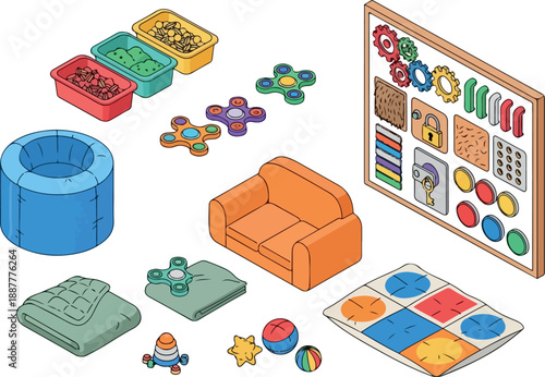 Sensory Room Elements Illustration for Autism Therapy Design