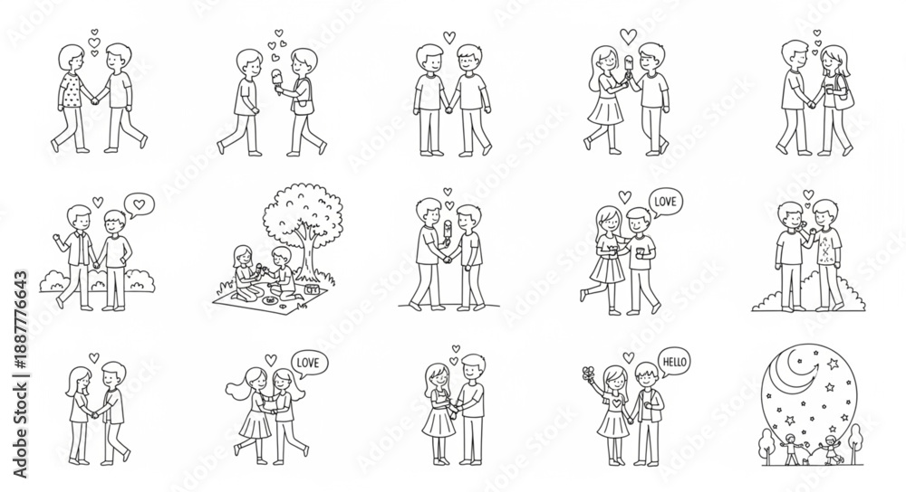 Fototapeta premium Collection of Hand Drawn Gemini Zodiac Symbols.