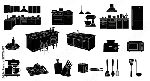 Collection of Kitchen Appliances and Furniture Silhouettes.