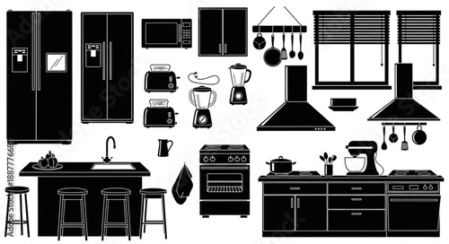 Collection of Kitchen Appliances and Furniture Silhouettes.