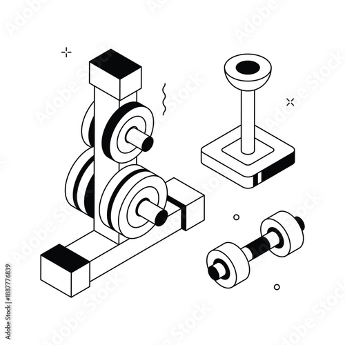 Get your hold on this amazing isometric illustration of weight stand gym organization