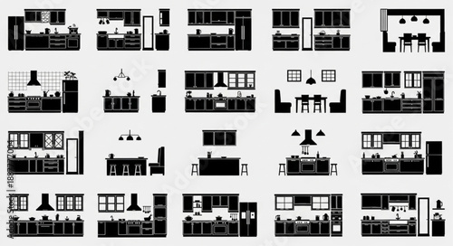Collection of Kitchen Silhouettes Various Designs Styles.