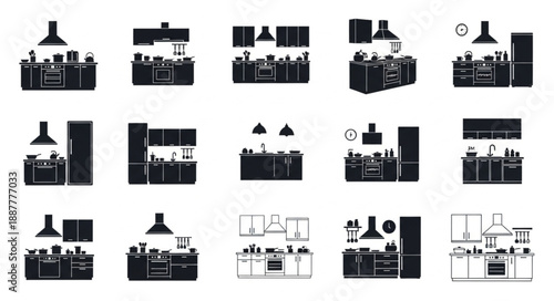 Collection of Kitchen Silhouettes Various Designs.
