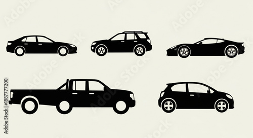 Collection of Diverse Vehicle Silhouettes on a Neutral Background.