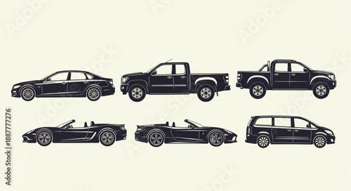 Collection of Diverse Vehicle Silhouettes on White Background.