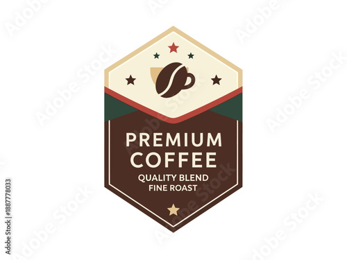 Premium Coffee Blend Logo Design with Coffee Cup Icon and Stars on Shield