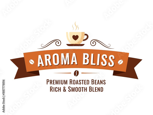 Coffee branding with premium roasted beans and rich blend on a promotional banner