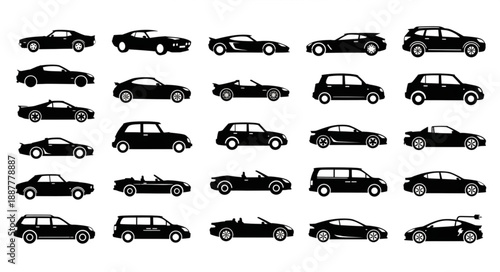 Collection of Silhouetted Cars and Vehicles.