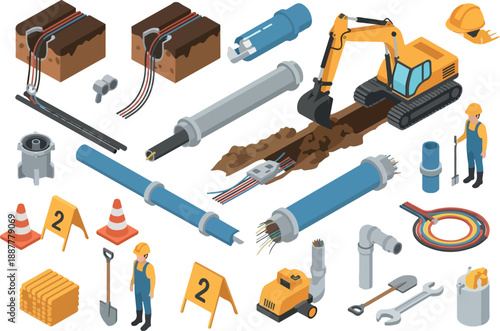 Construction and Infrastructure Repair Vector Illustration Set