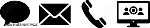 Communication Pictogram Set - Chat, Email, Phone, Video Call Icons