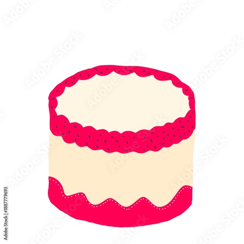  illustration of a cake vanilla and strawberry flavor wedding and birthday cake, hand drawn 