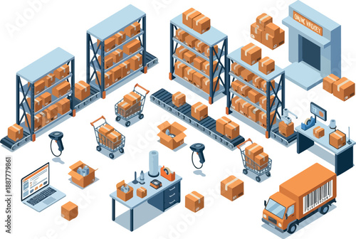 Isometric Warehouse & Delivery System Illustration