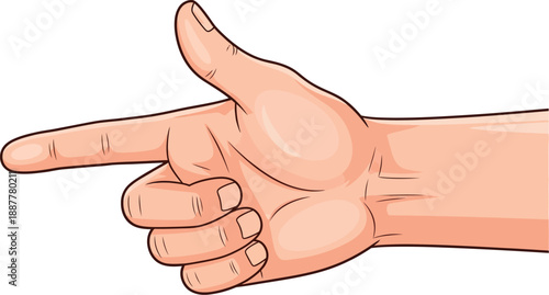 Hand gesture points directly forward with the index finger extended in a clear direction or instruction.