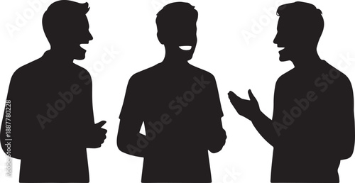 3 Human Silhouettes Talking with Friend – Flat Minimal Vector Illustration of Social Interaction & Lifestyle