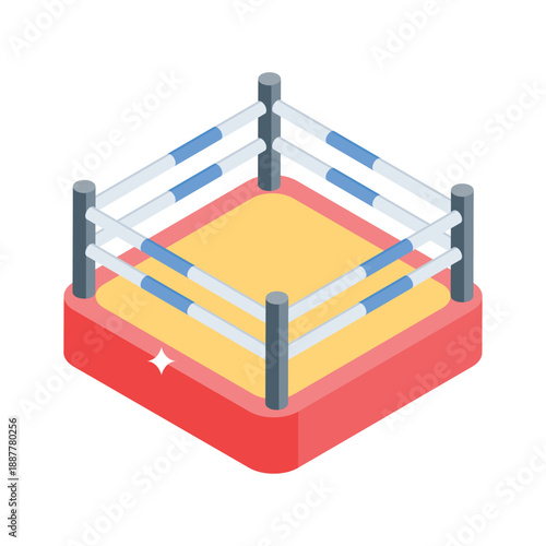 Trendy isometric icon of boxing ring setup