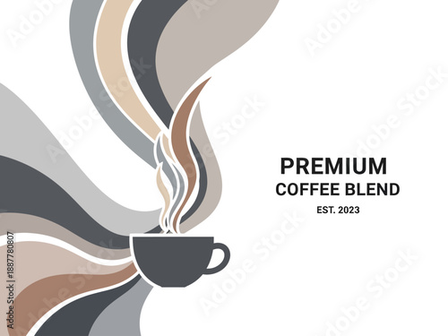 Steamy coffee illustration on a clean background, viewed from a straightforward angle, showcasing a modern design